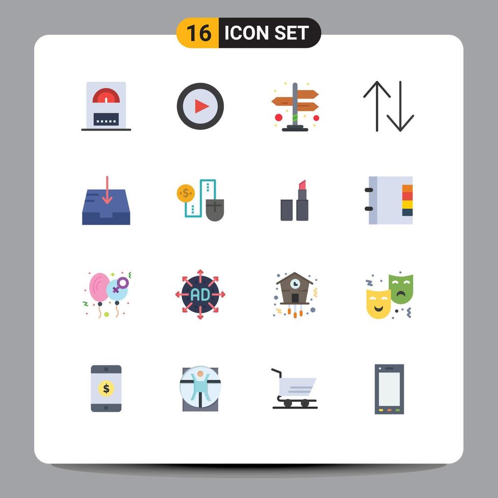 Universal Icon Symbols Group of 16 Modern Flat Colors of money mouse arrows receive mail Editable Pack of Creative Vector Design Elements