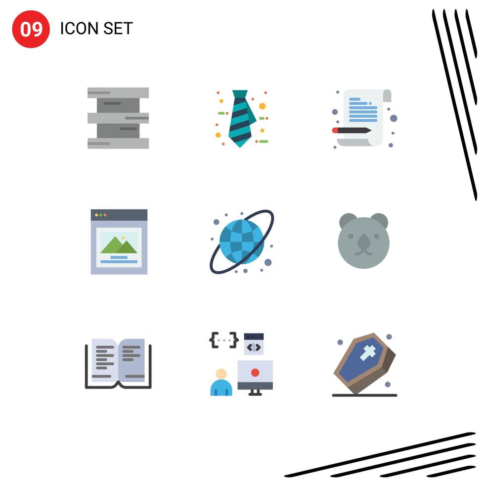 Mobile Interface Flat Color Set of 9 Pictograms of bear circular grid notebook circular custom image Editable Vector Design Elements