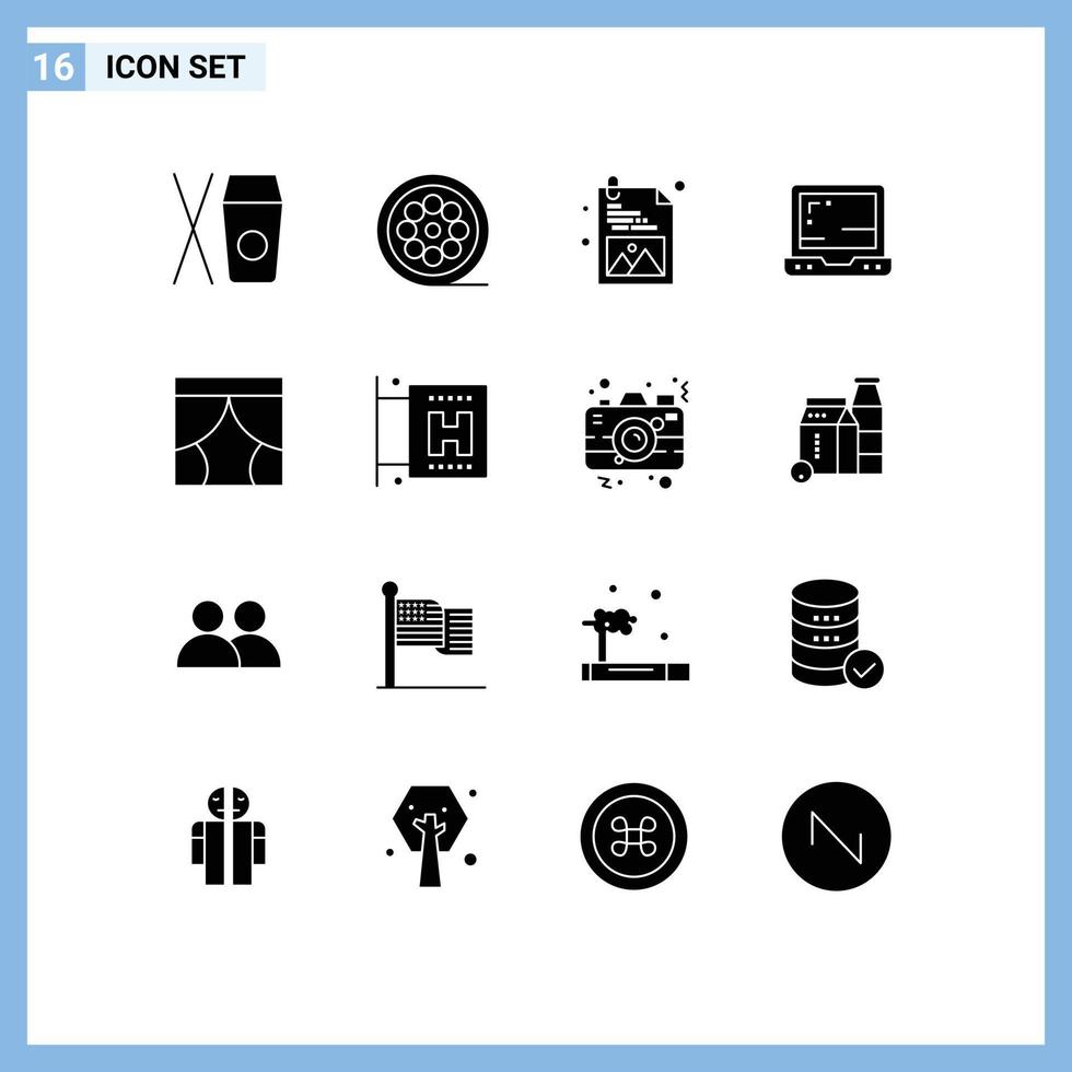 Modern Set of 16 Solid Glyphs and symbols such as window stage web design interior computer Editable Vector Design Elements