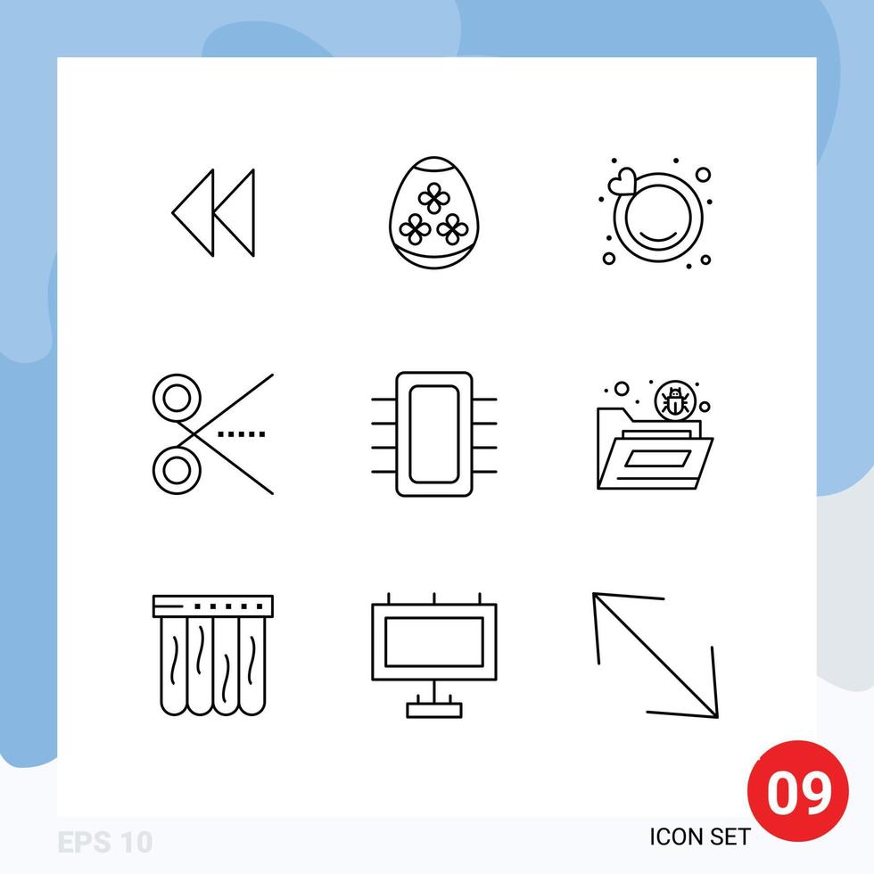 Pictogram Set of 9 Simple Outlines of computers ui engagement tool office Editable Vector Design Elements