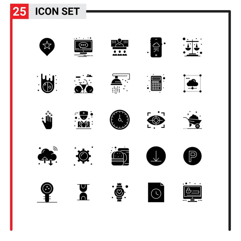 paquete de iconos vectoriales de stock de 25 signos y símbolos de línea para equilibrar la conferencia meteorológica elementos de diseño vectorial editables de Internet móvil vector