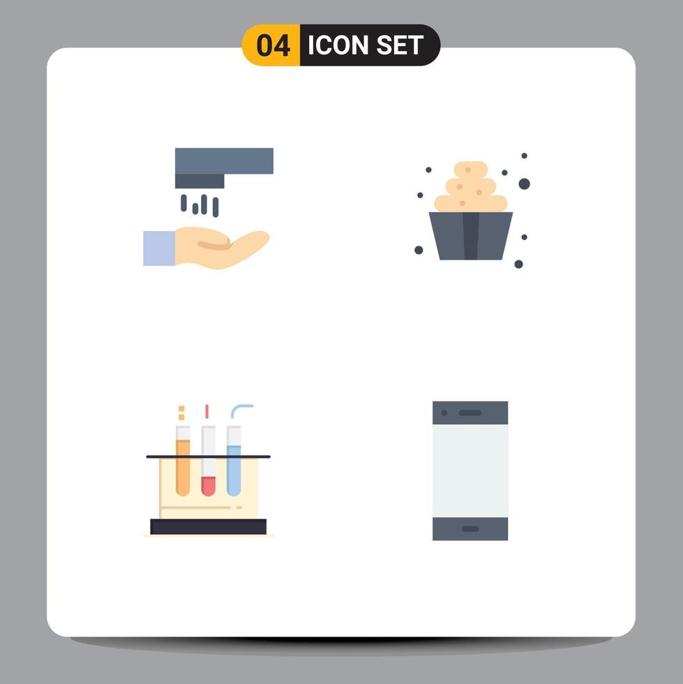 Group of 4 Flat Icons Signs and Symbols for hand wash lab dessert sweets call Editable Vector Design Elements