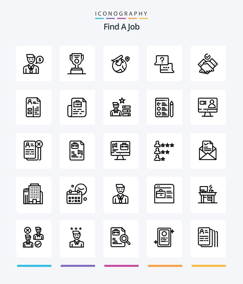 creative find a job 25 paquete de iconos de contorno como temas. chat. mundo. ordenador portátil. trabajo vector