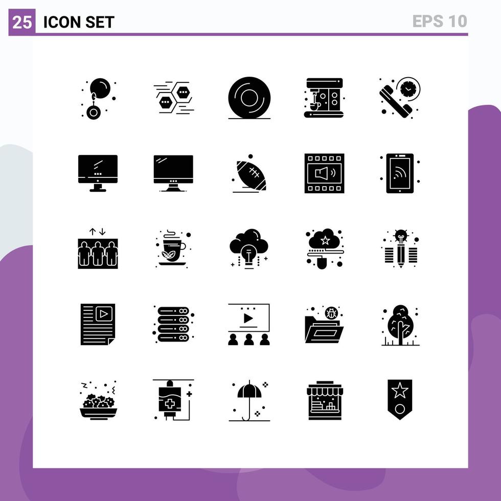 Universal Icon Symbols Group of 25 Modern Solid Glyphs of summary duration cd call machine Editable Vector Design Elements