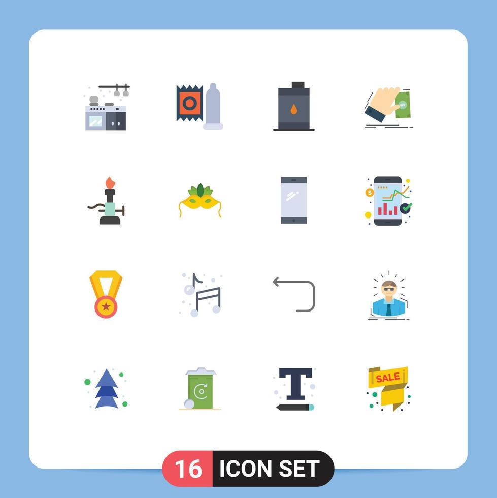 16 Universal Flat Color Signs Symbols of lab dollar business earn hand Editable Pack of Creative Vector Design Elements