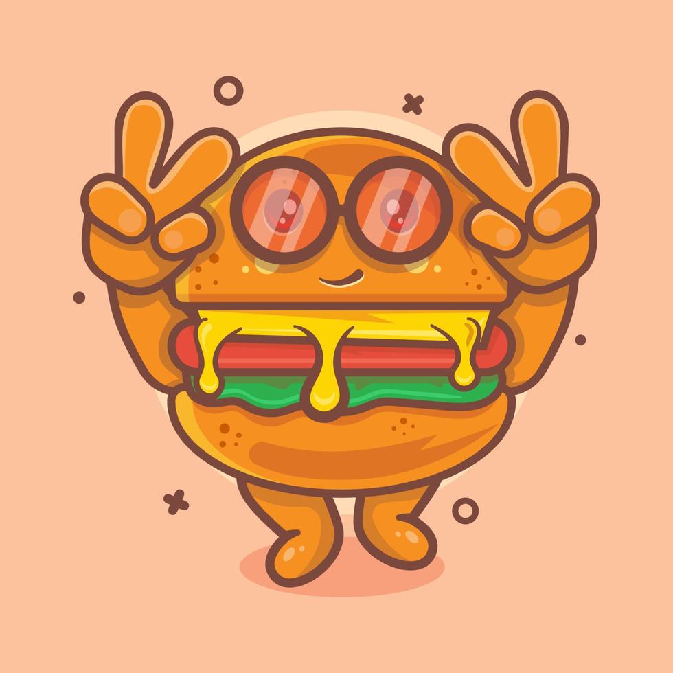 funny hamburger food character mascot with peace hand gesture isolated cartoon in flat style design vector