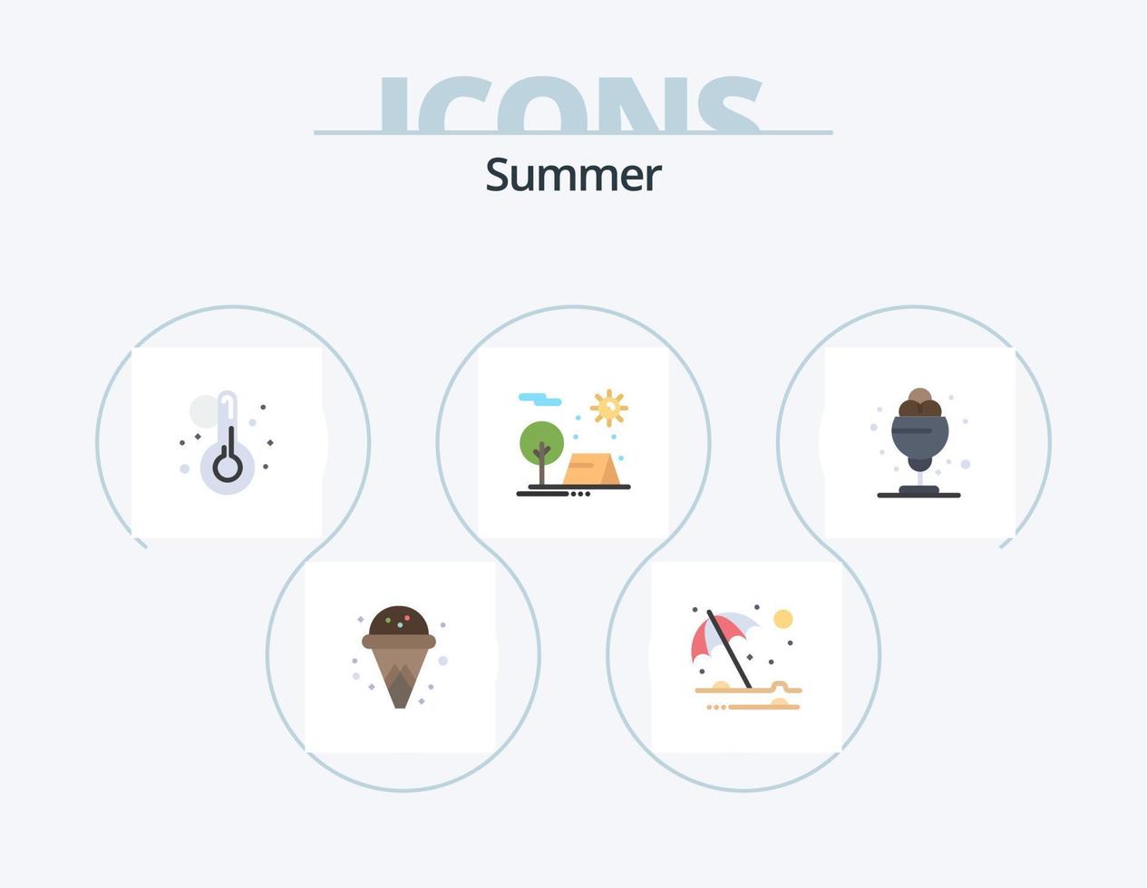 paquete de iconos planos de verano 5 diseño de iconos. verano. Desierto. la temperatura. sol. vacaciones vector