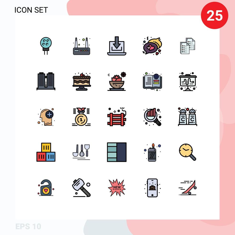 Pack of 25 creative Filled line Flat Colors of copy analytics arrow document love Editable Vector Design Elements