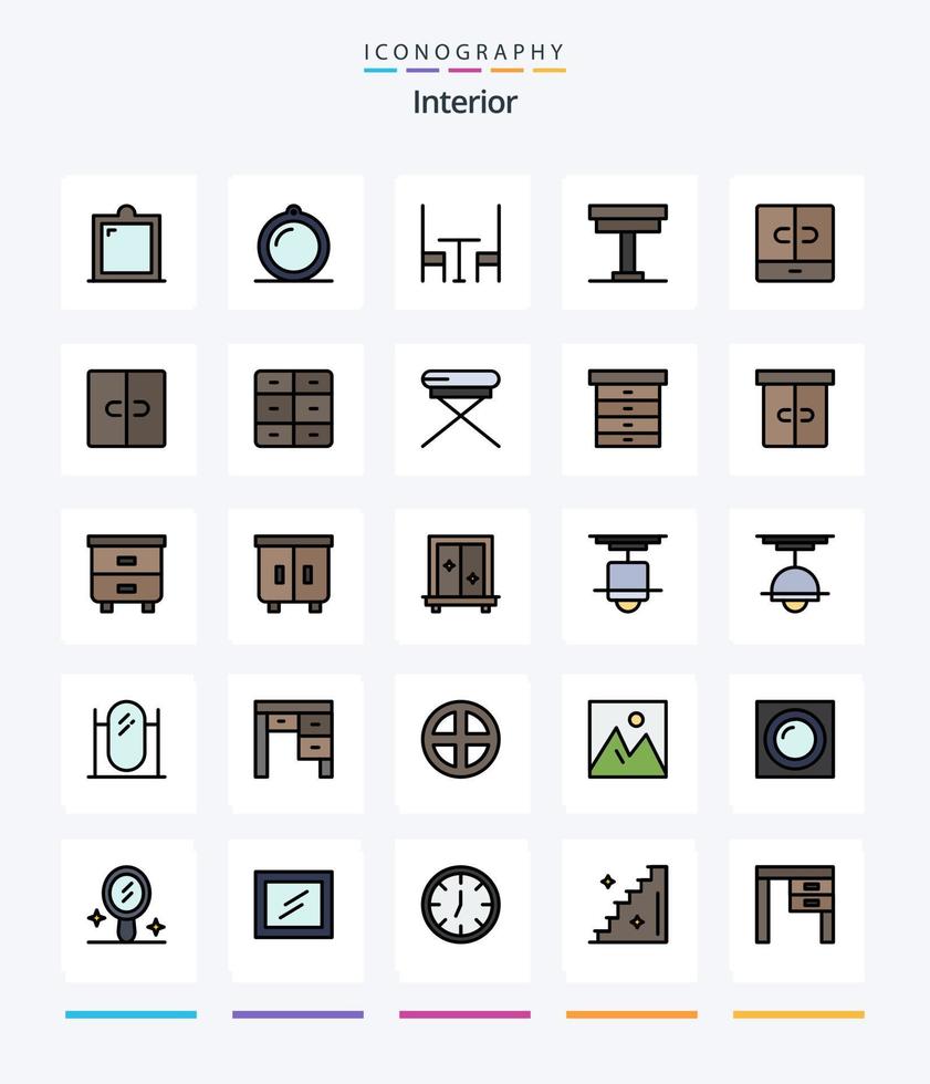 Creative Interior 25 Line FIlled icon pack  Such As furniture. interior. desk. furniture. closet vector