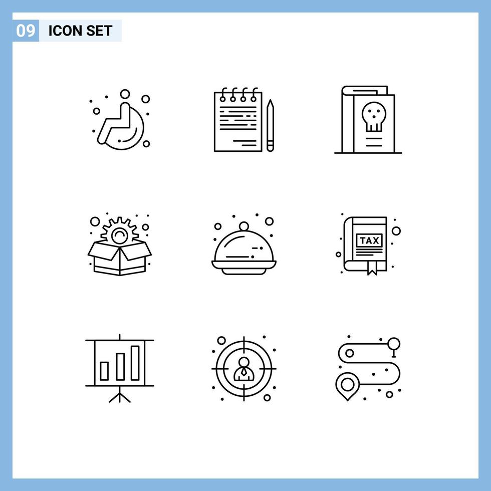 9 User Interface Outline Pack of modern Signs and Symbols of food box book package legend Editable Vector Design Elements