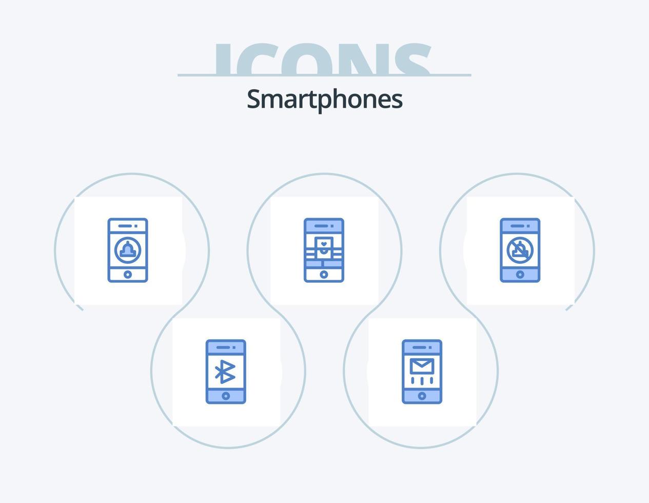 diseño de iconos de paquete de 5 iconos azules para smartphones. cámara web. teléfono inteligente mensaje. comunicaciones web vector