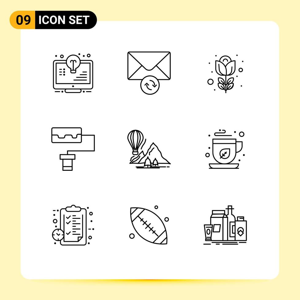 Set of 9 Vector Outlines on Grid for camping travel easter explore pattern Editable Vector Design Elements