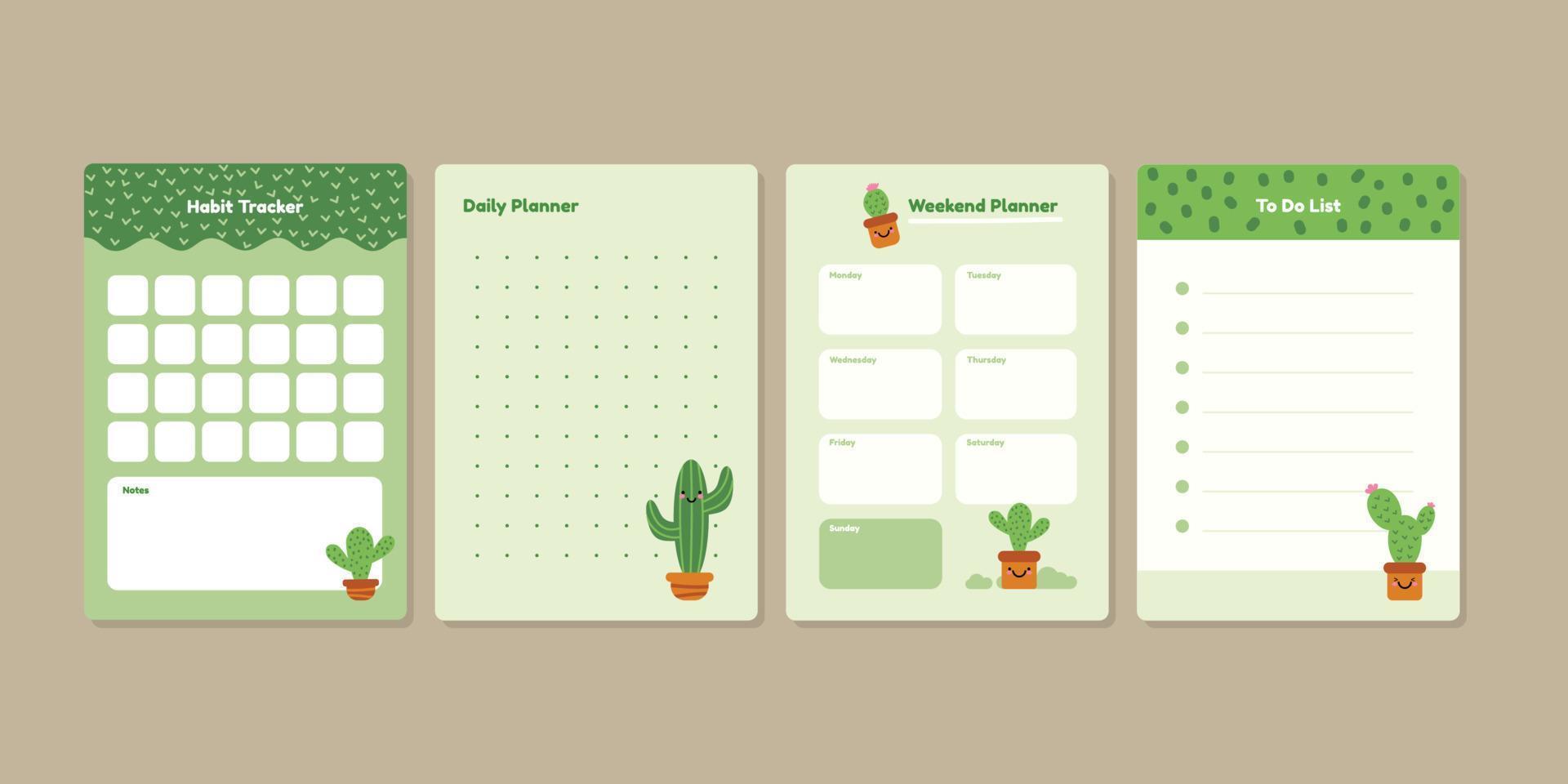 Cactus Succulent Green and Mint Journal Template vector