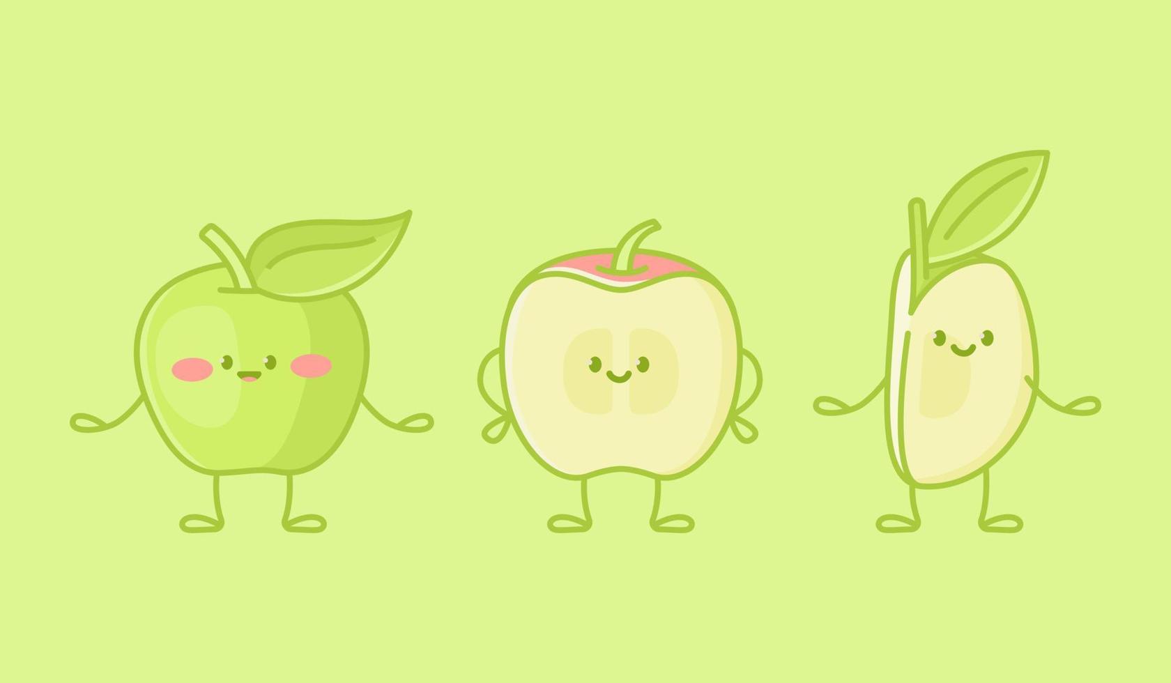 conjunto de personajes de manzana kawaii vector