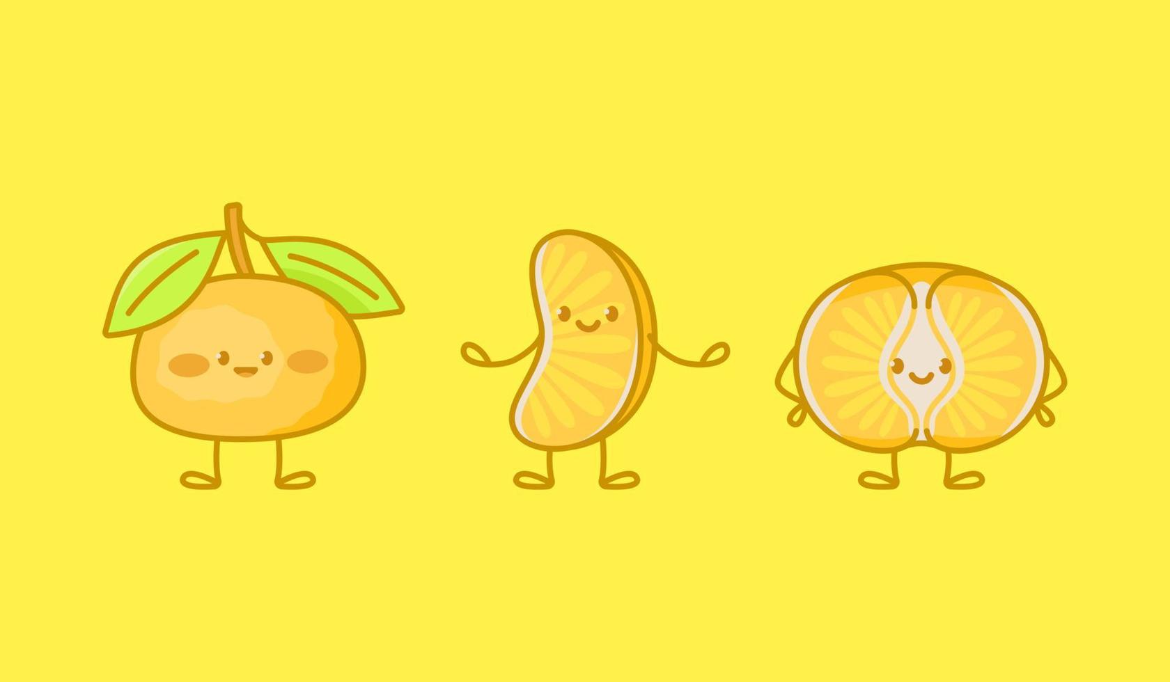 Set of kawaii tangerine characters vector