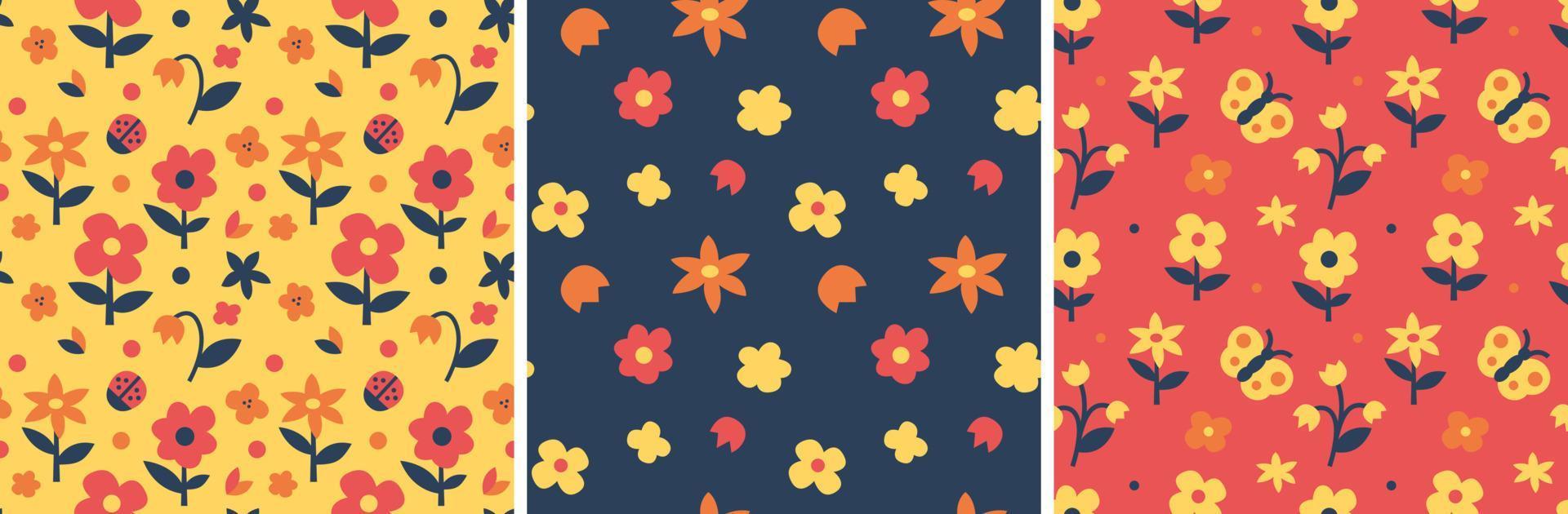 Abstract seamless pattern with flowers, ladybug and butterfly vector