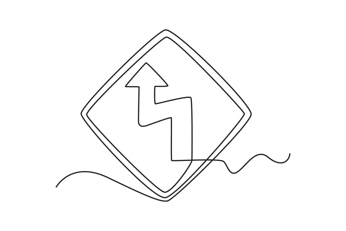 Continuous one line drawing Warning sign Double bend. Traffic signs Concept. Single line draw design vector graphic illustration.