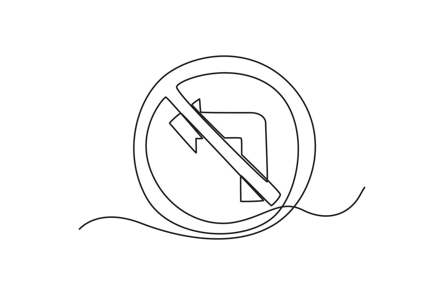 Continuous one line drawing don't turn left icon. Traffic signs Concept. Single line draw design vector graphic illustration.