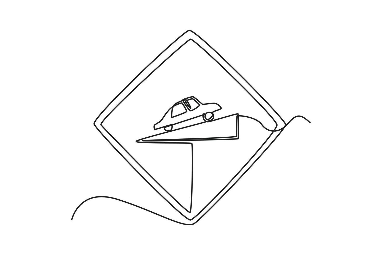 Continuous one line drawing steep incline warning sign. Traffic signs Concept. Single line draw design vector graphic illustration.