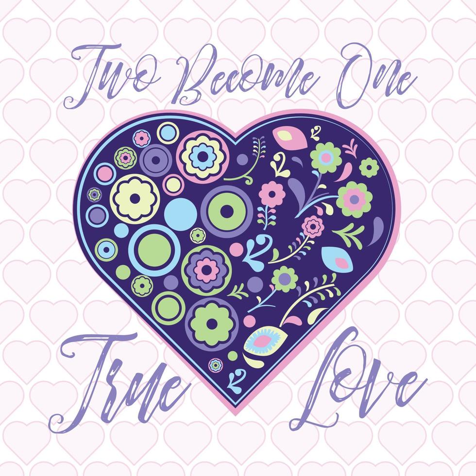 Colourful heart. Circles and flowers pattern. Vector illustration.