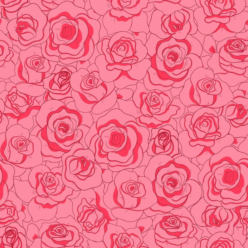 Floral seamless pattern with pink roses. Vector graphics.