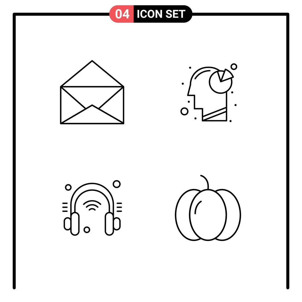 Universal Icon Symbols Group of 4 Modern Filledline Flat Colors of message internet analysis pie chart food Editable Vector Design Elements