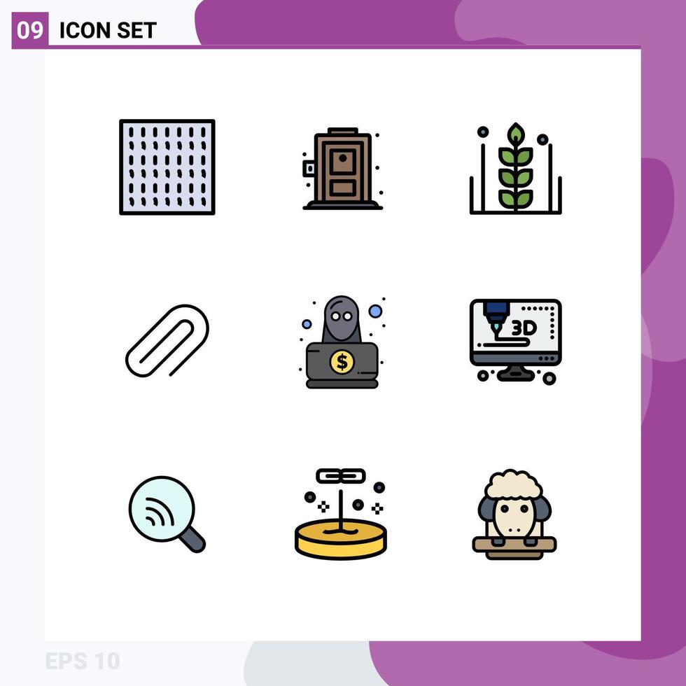 Stock Vector Icon Pack of 9 Line Signs and Symbols for spy detective grain pin metal Editable Vector Design Elements