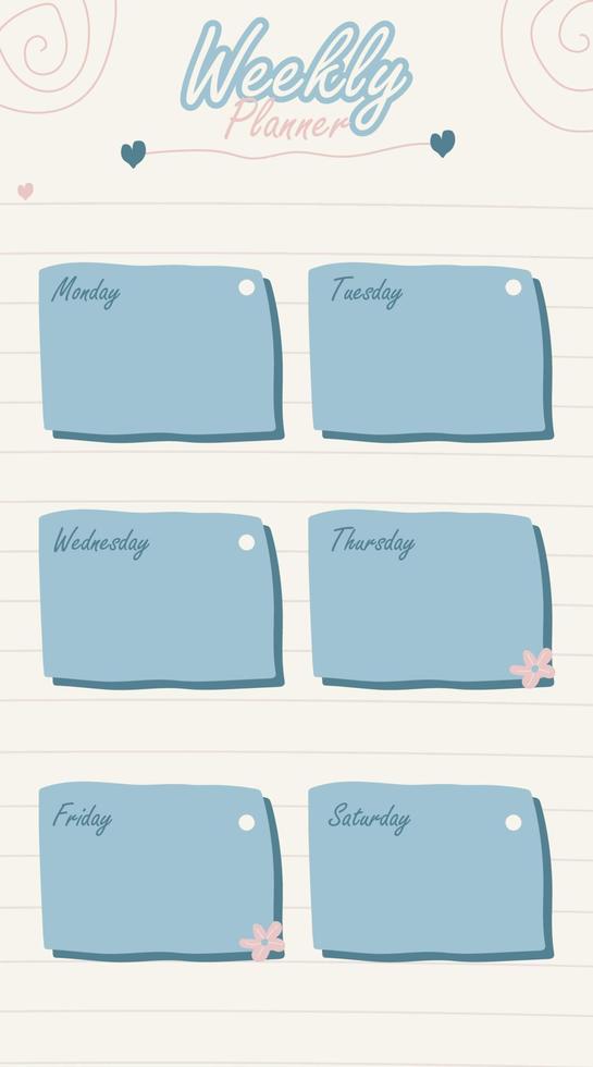 Weekly Planner Cute Paster Color Vector