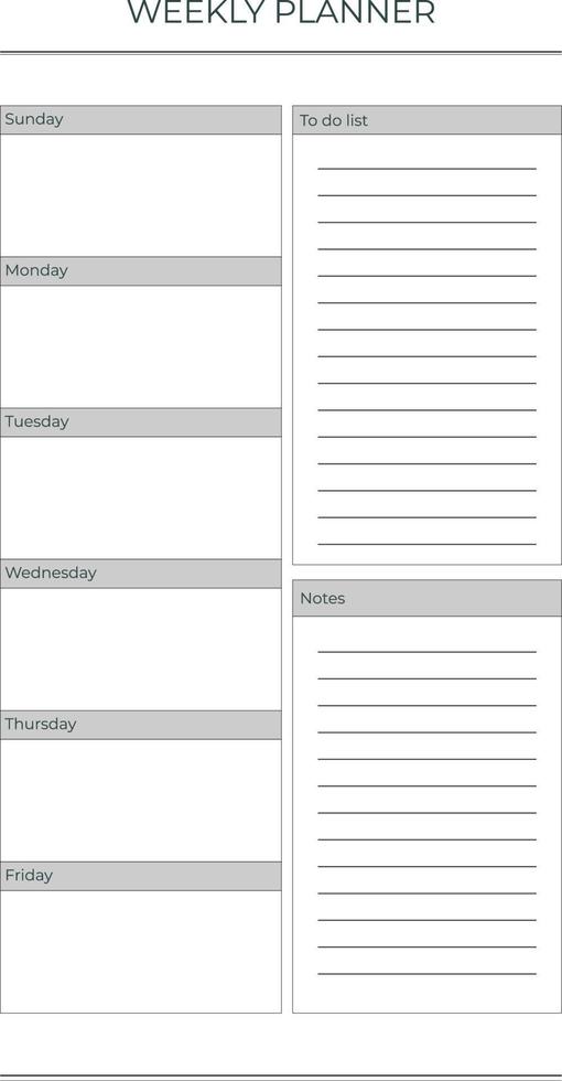 Weekly Planner Design Minimalist Template vector