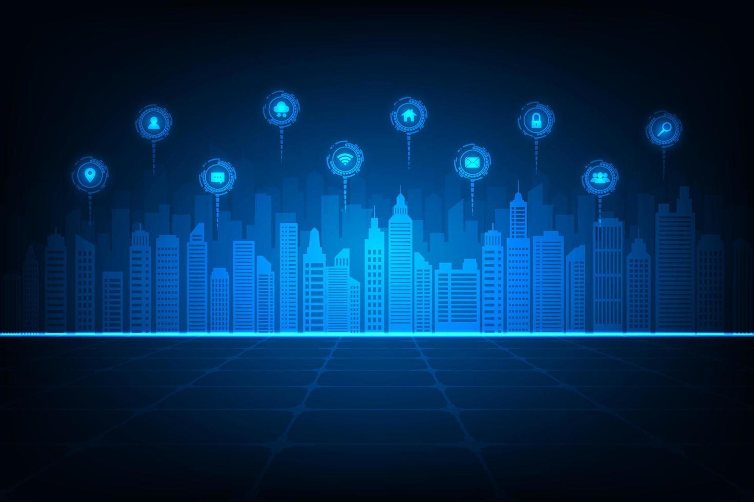Vector technology internet of things smart city online network concept. Abstract blue background.