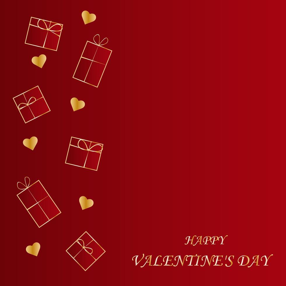 corazones de oro con caja de regalo. ideal para tarjetas de san valentín, carteles de fiestas y volantes. ilustración de tarjeta de día de san valentín de letras vector