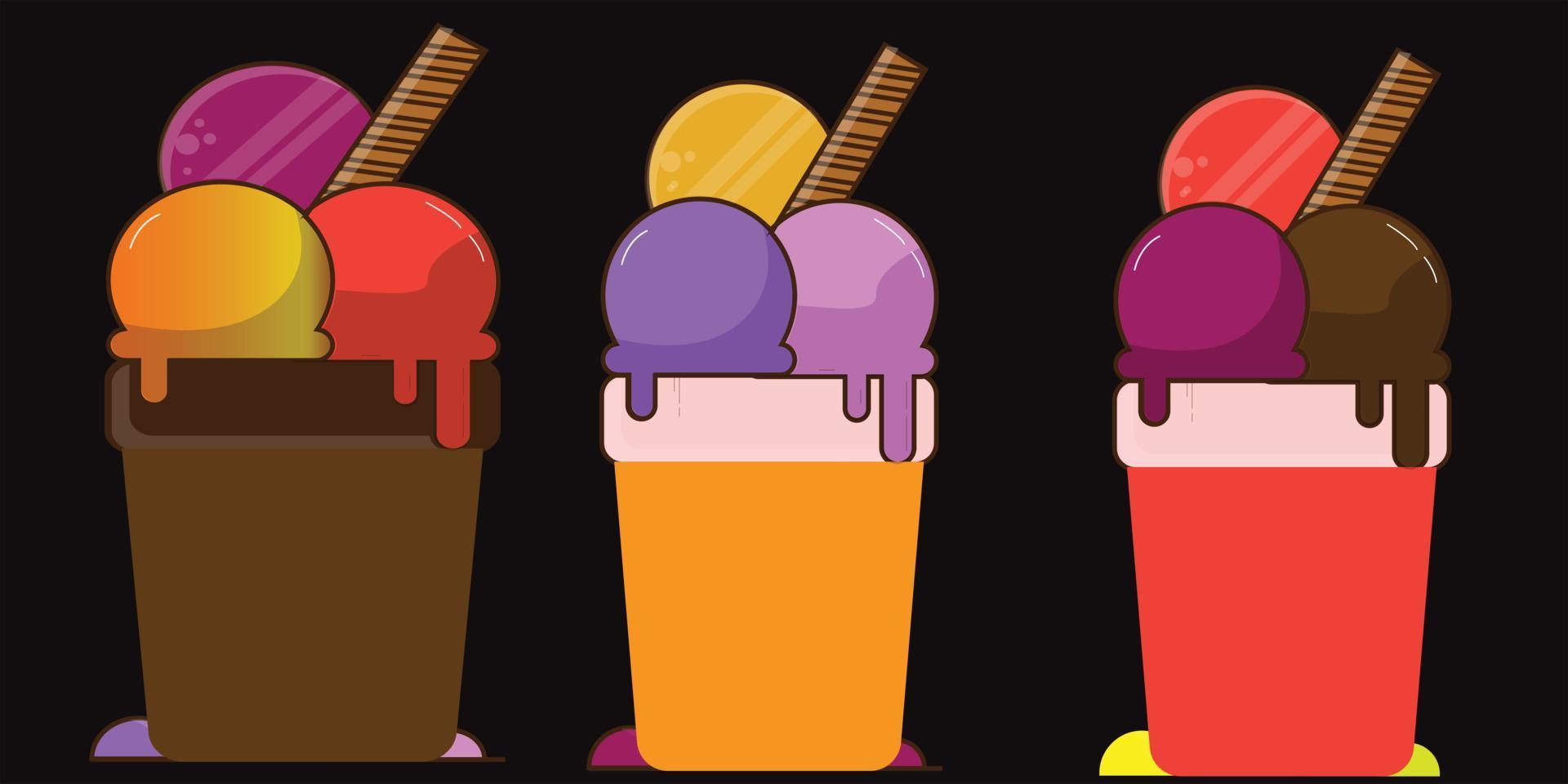 ilustración de juego de helado congelado. diseño de icono de helado de cono con un aspecto delicioso. delicioso vector de helado de vainilla cremoso en verano con un aspecto sabroso y refrescante.