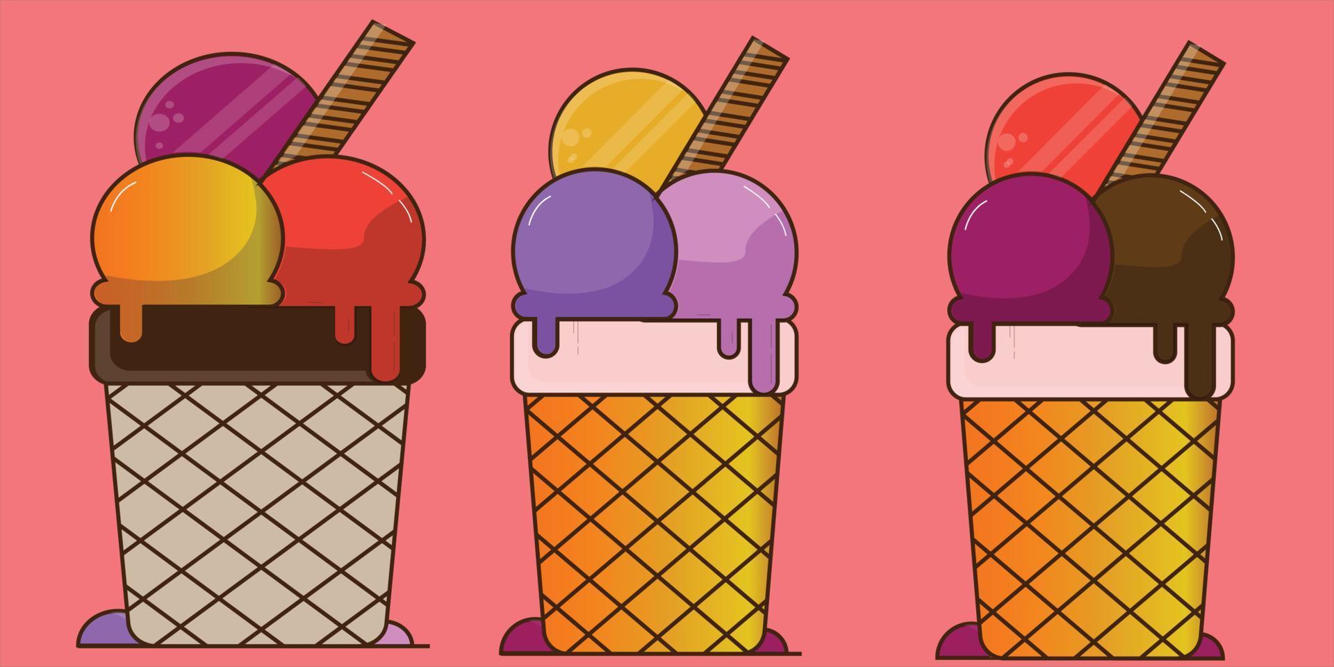 ilustración de icono de helado con vista 3d. colorido diseño de icono de helado con diferentes colores y sabores. vector