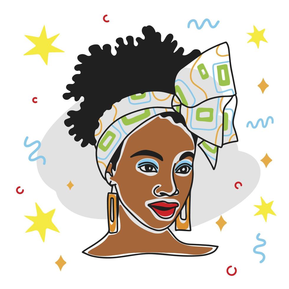 hermoso retrato de niña africana, avatar, decoración de pancartas, gente de color vector