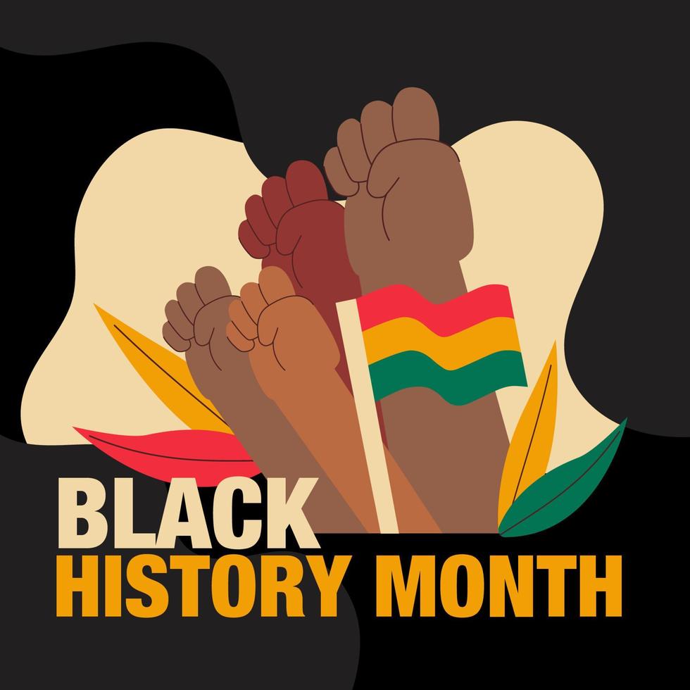 Flag of South Africa, hands in a fist, hand drawn, black history month, vector illustration