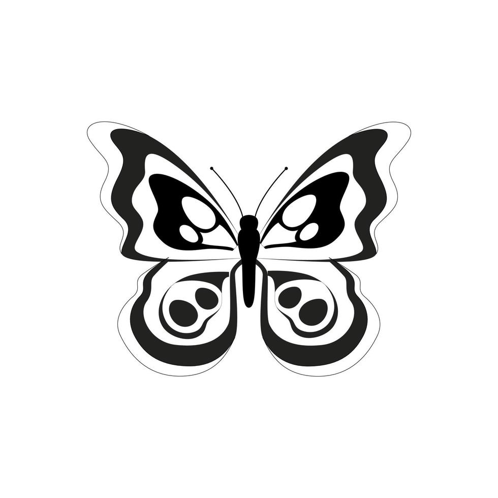 Butterfly set graphic black white isolated sketch illustration vector. Modern seamless pattern of monarch butterfly contours on white background for decoration design. Closeup design element. vector