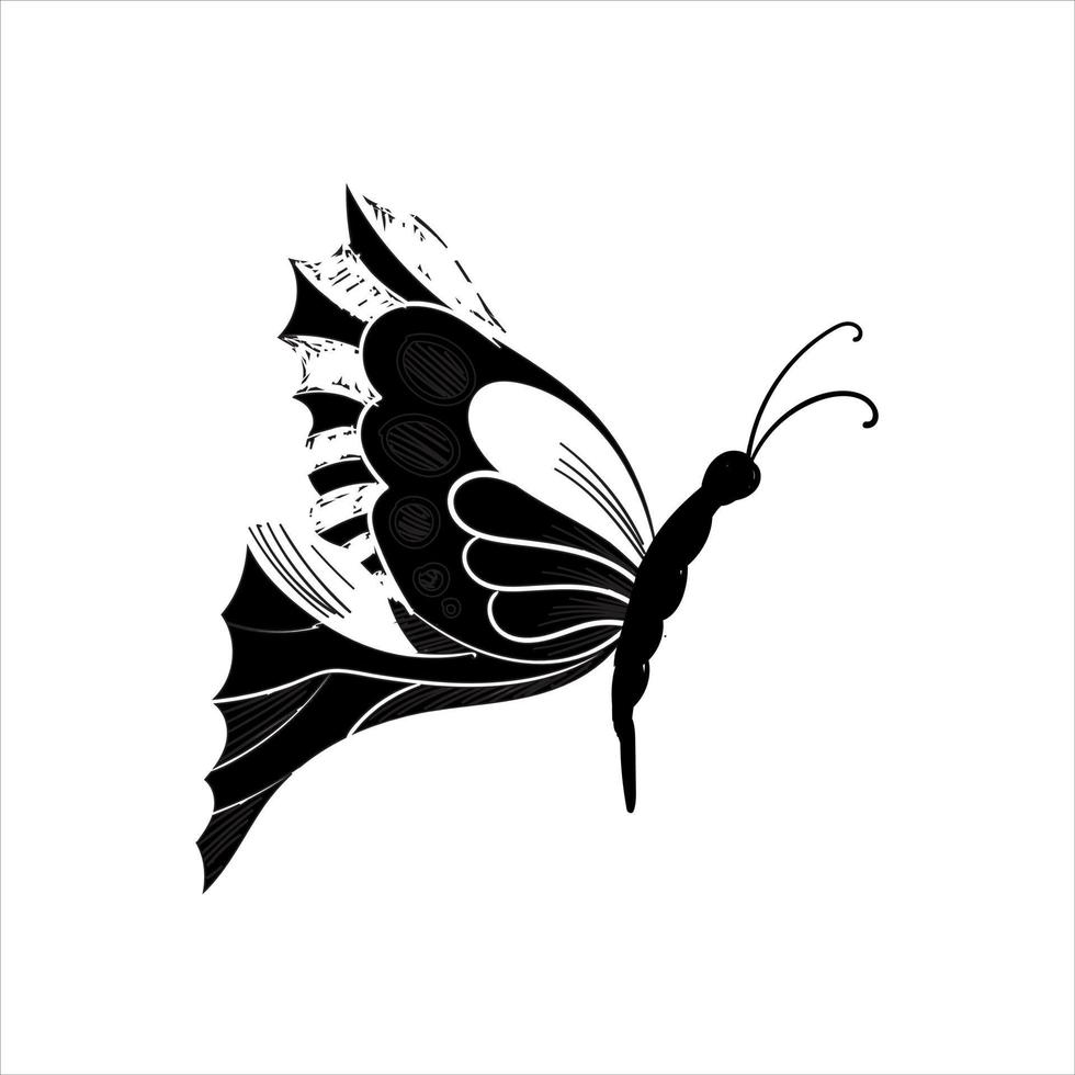 vector de ilustración de boceto aislado en blanco negro gráfico de conjunto de mariposas. patrón moderno sin costuras de contornos de mariposa monarca sobre fondo blanco para el diseño de decoración. elemento de diseño de primer plano.