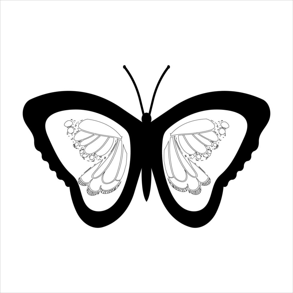 Butterfly set graphic black white isolated sketch illustration vector. Modern seamless pattern of monarch butterfly contours on white background for decoration design. Closeup design element. vector