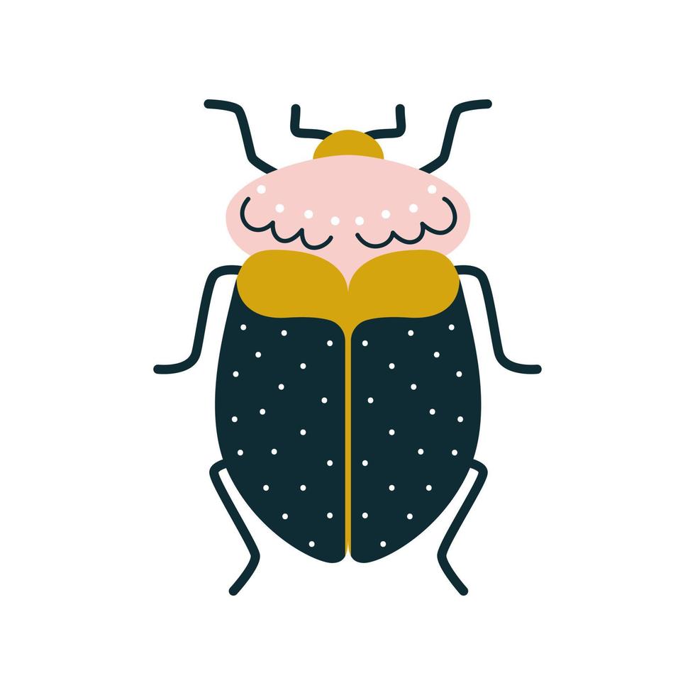 Cute isolated colorful symmetrical flat bug in art deco style. Vector insect for print on clothes