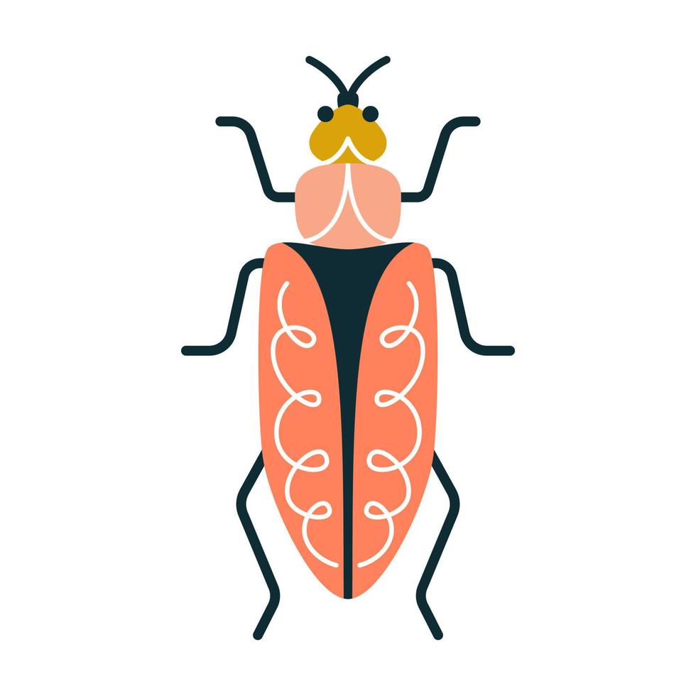 Cartoon flat colorful bug with horns with decor on the back isolated. Vector illustration of a Beatles for logo or print on clothes in art deco style