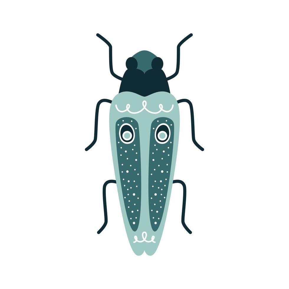 Cartoon stag bug with horns with decor on the back in art deco style. Vector illustration of a bug for logo, print on clothes, branding