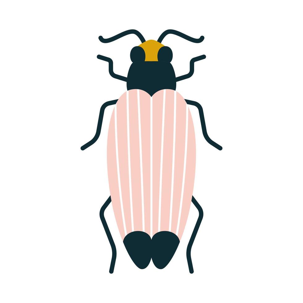 Cartoon flat pink bug with horns with decor on the back isolated. Vector illustration of a Beatles for logo or print on clothes in art deco style