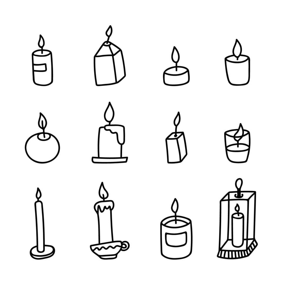 conjunto de imágenes prediseñadas de velas de fideos. cálidas y lindas ilustraciones vectoriales dibujadas a mano vector