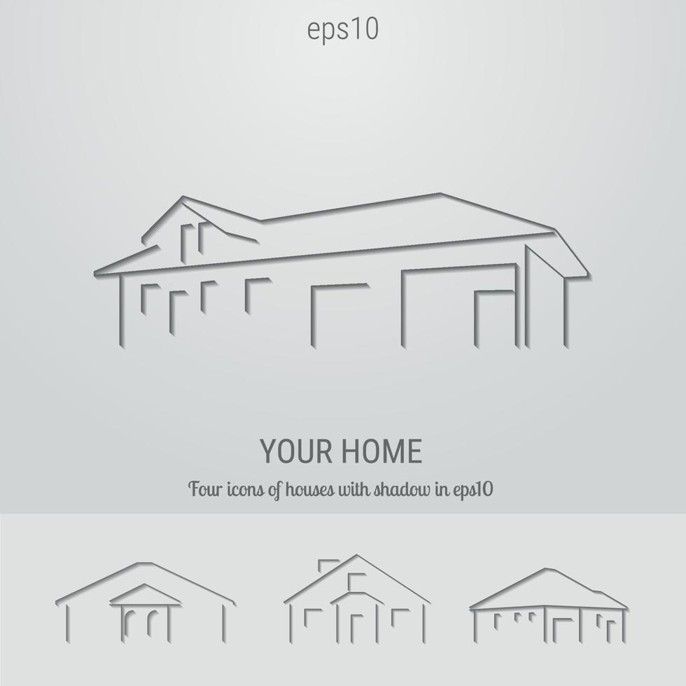 four icons on a theme house with shadow vector