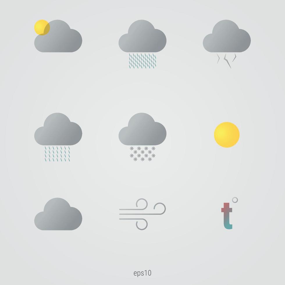 conjunto de iconos en un color de clima temático vector