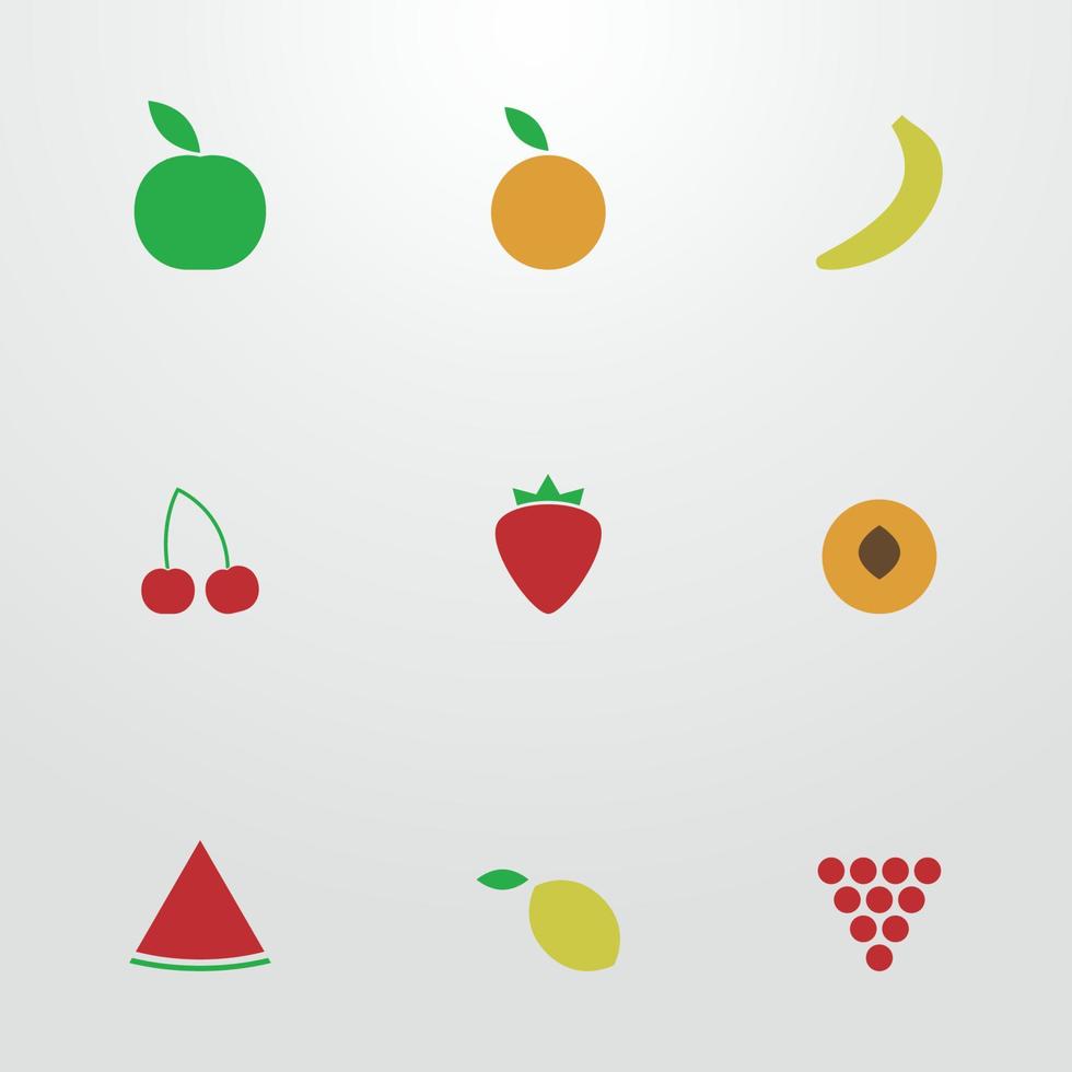 conjunto de iconos de colores en una fruta temática vector