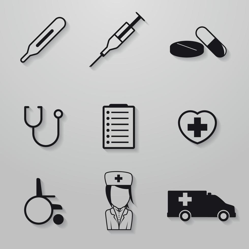 conjunto de iconos sobre un tema de atención médica en estilo aislado con sombra vector