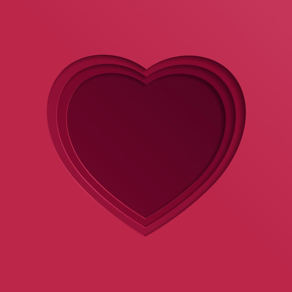 fondo degradado 3d. papel rojo cortado en forma de corazón en capas. color del año 2023, viva magenta. elemento de diseño para tarjeta, portada, pancarta, afiche, telón de fondo, pared. ilustración vectorial vector