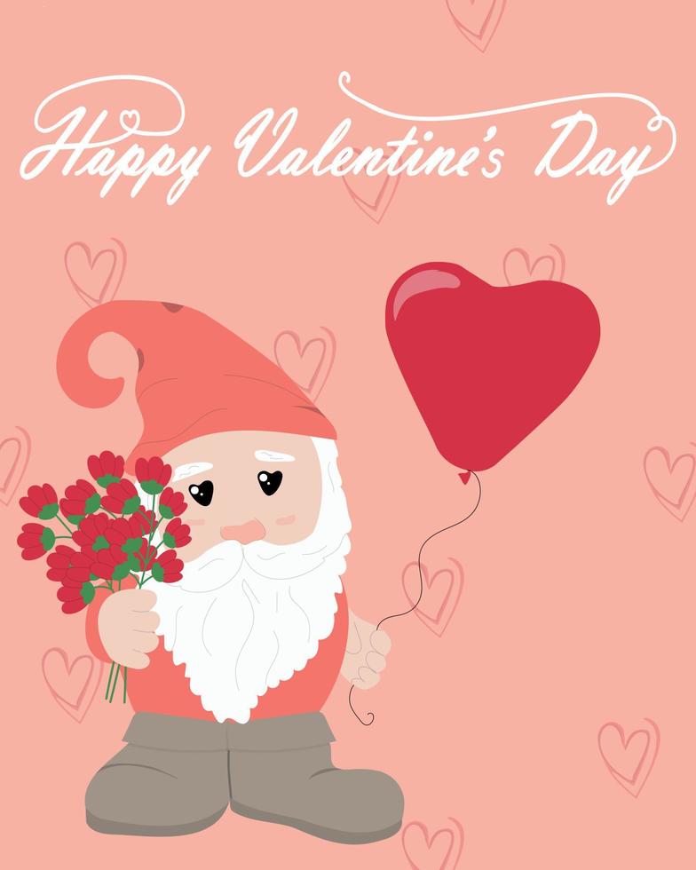 Valentine's day gnome with bouquet vector