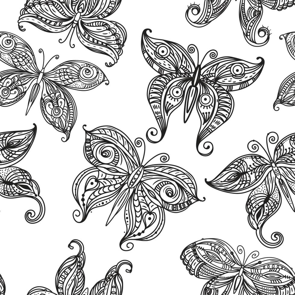 Seamless pattern with ornate doodle butterflies vector